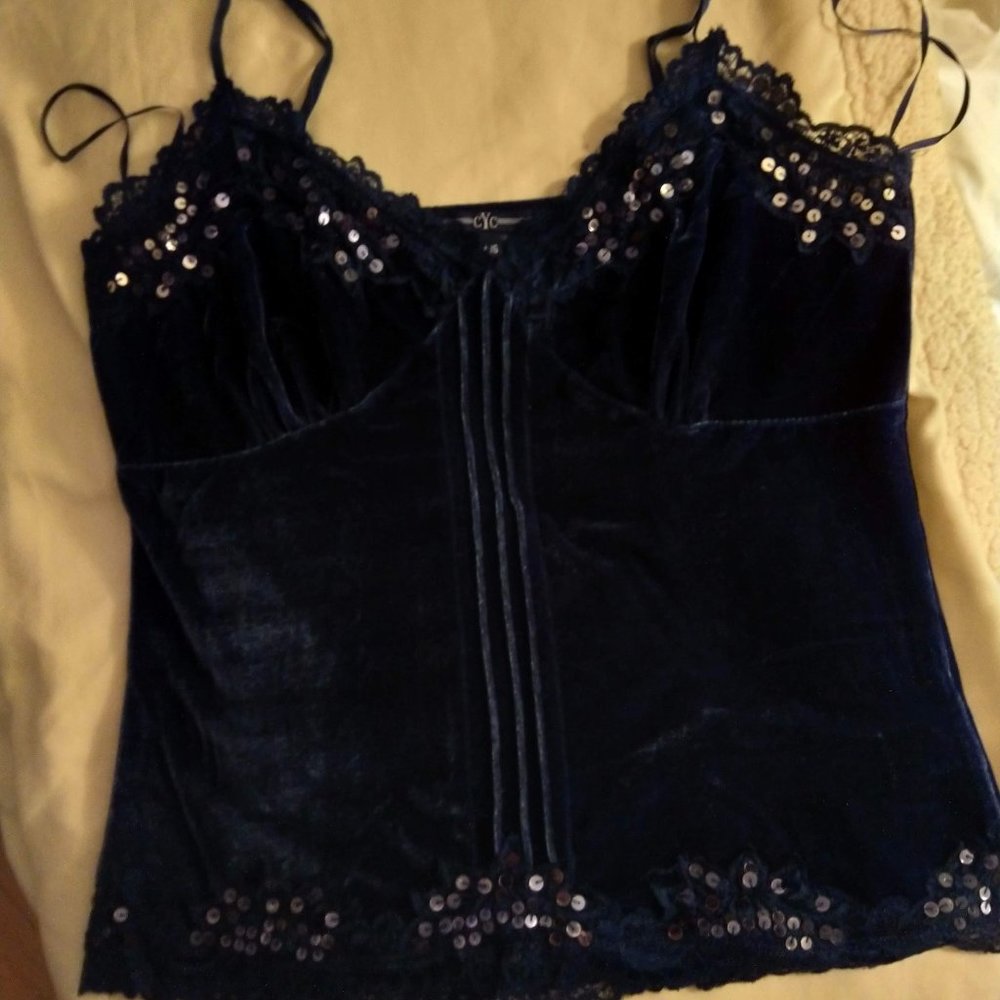 Blue velvet Camisole with sequin detail